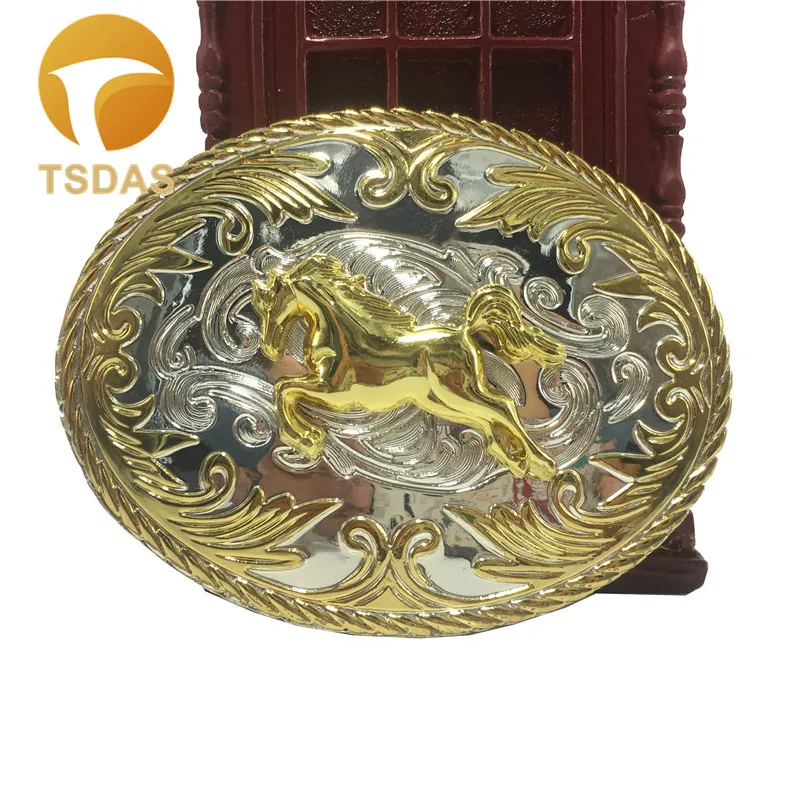 

Two-Tone Gold and Silver Male Oval Belt Buckle with Metal Cowboy Horse Belt Buckle Head Fit 4cm Wide Belt