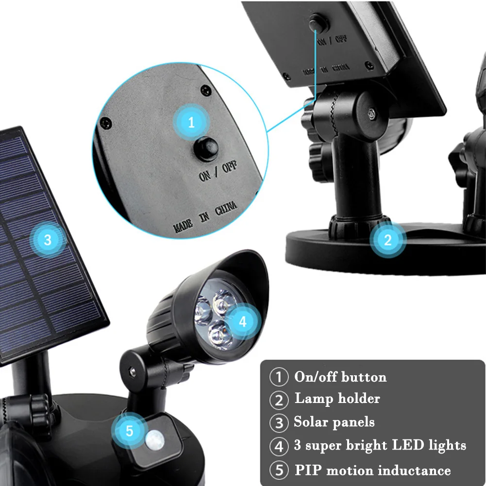 Светодиодный датчик солнечного света водонепроницаемый PIR датчик движения Солнечный свет открытый сад безопасности настенный светильник с двойной головкой уличная лампа