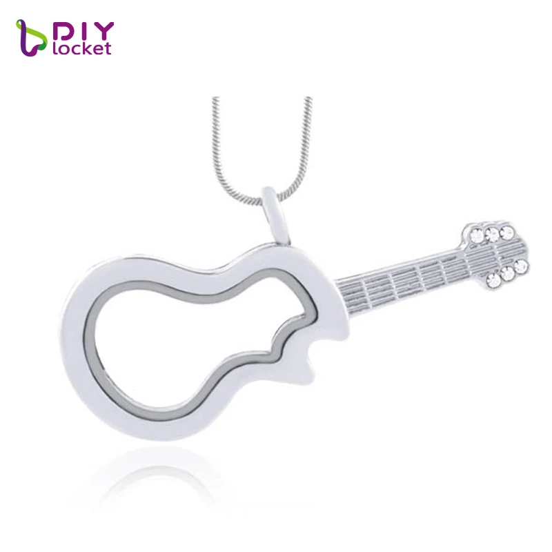 

diylocket New !! 1PC Silver Guitar magnetic glass floating charm locket Zinc Alloy (chains included for free)