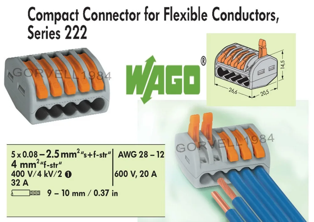 (40 pieces / lot) WAGO 222 415 Universal Compact Wire Wiring Connector