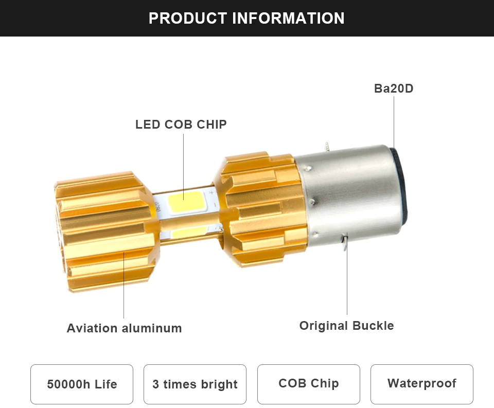 Foxcncar LED BA20D COB LED Motorcycle Headlight High Low Beam Light 3500lm Super Bright White Motorbike Head Lamp Bulb faro moto