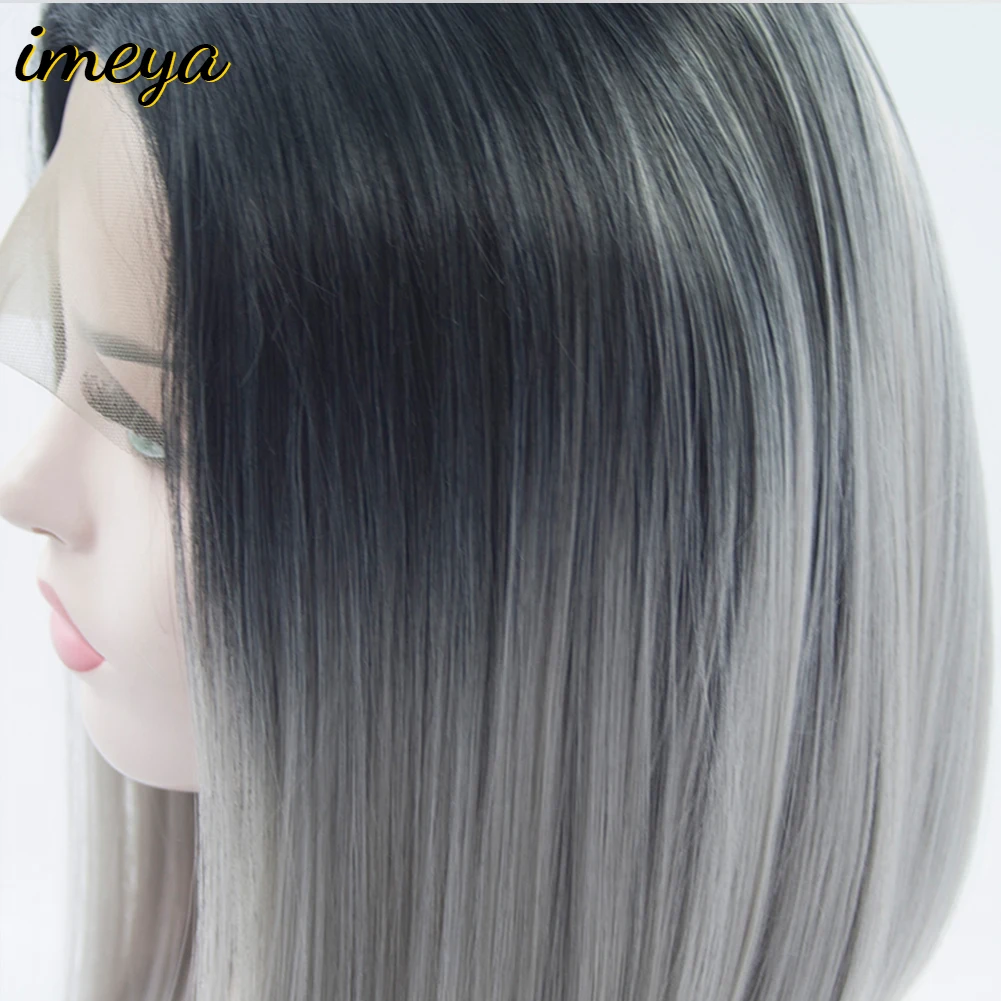 Imeya Short Bob Wig Ombre Grey Hair Color With Black Roots