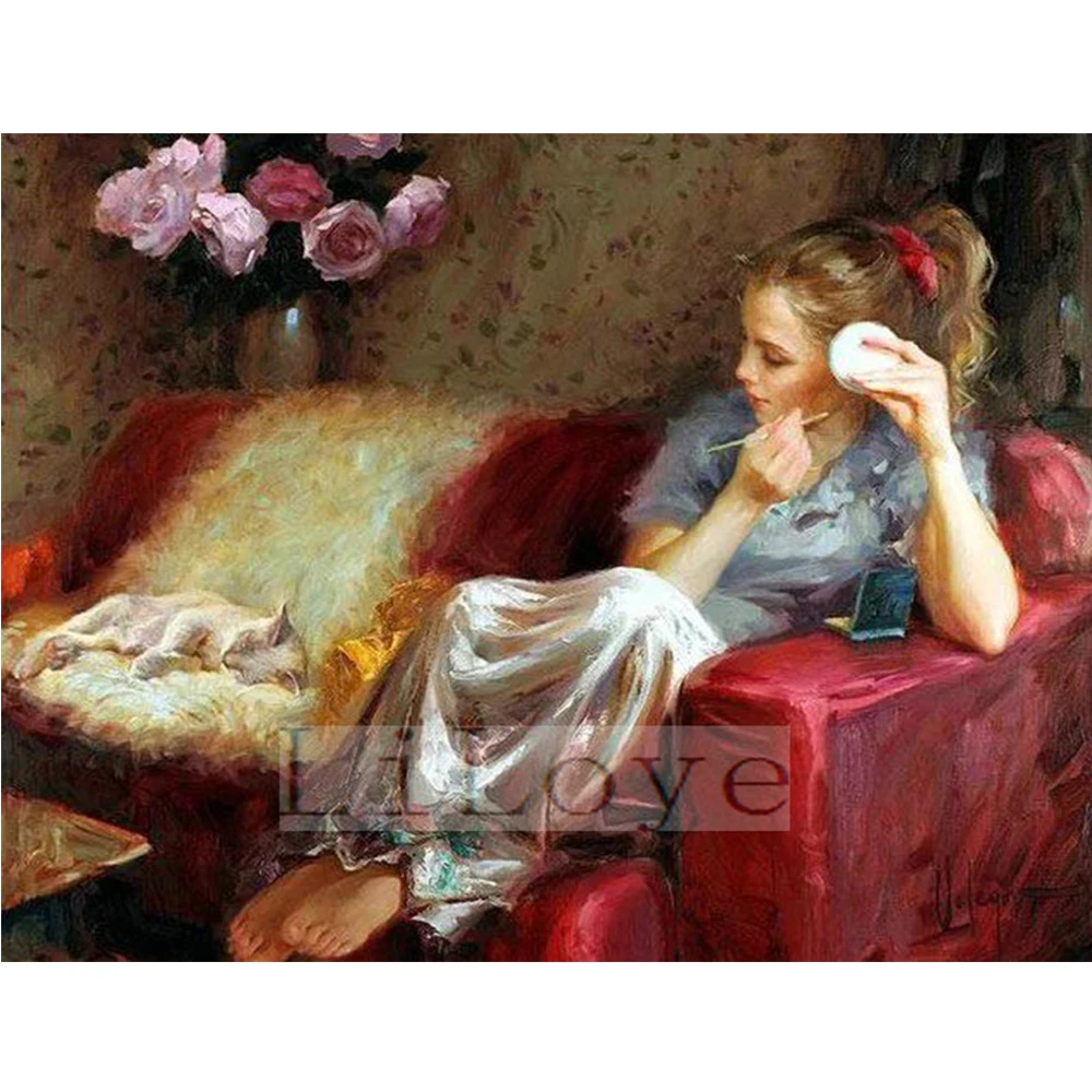 

Needlework 5D Diamond Painting Cross Stitch Crystal girl Mosaic Full Diamond Embroidery flowers Rhinestone Decor Painting FZ484