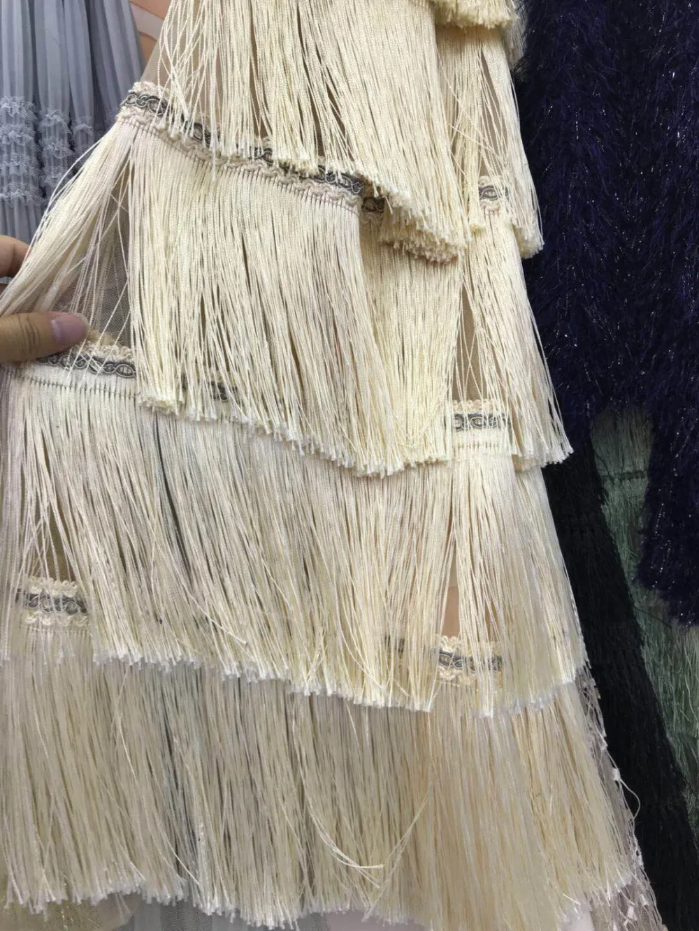 popular embroidered Mesh Tulle fabric Factory price tassel fringe Nigerian lace fabrics | Дом и сад