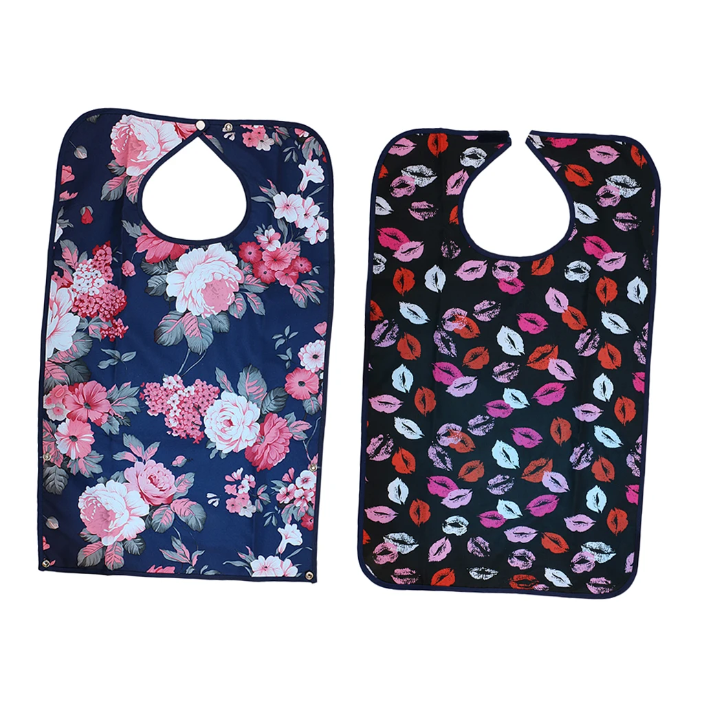 2pcs Reusable Waterproof Eating Bib Adult Mealtime Clothing Protector Disability Dining Patient Aid Apron with Pocket