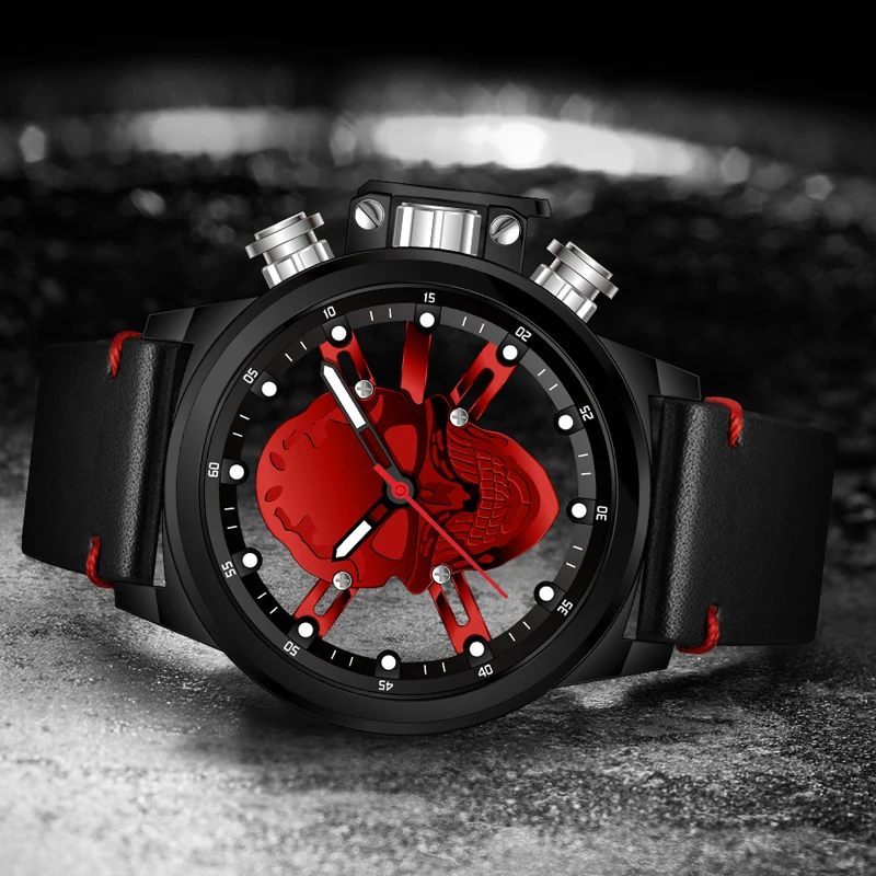 

Men's Wrist Watch Sport Hollow Skull Big dial Watches Men Male Waterproof Quartz Watch Luminous Hand Clock Man Relogio Masculino