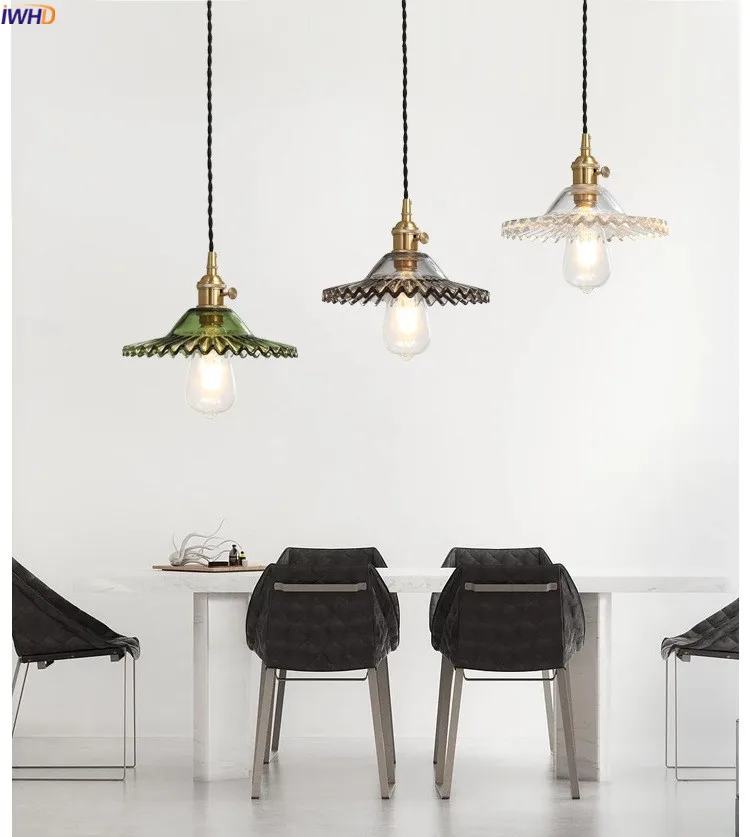 IWHD скандинавский медный стеклянный светодиодный подвесной светильник, Светильники для бара, столовой, гостиной, освещение, Япония, ретро, винтажная лампа, подвесной светильник
