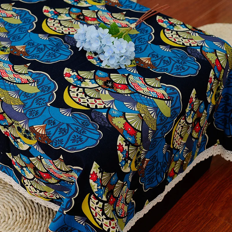 

Japanese Style Table Cloth Square Cotton Linen Tablecloth Retro Fan Floral Printed Table Cover For Home Hotel Restaurant Decor
