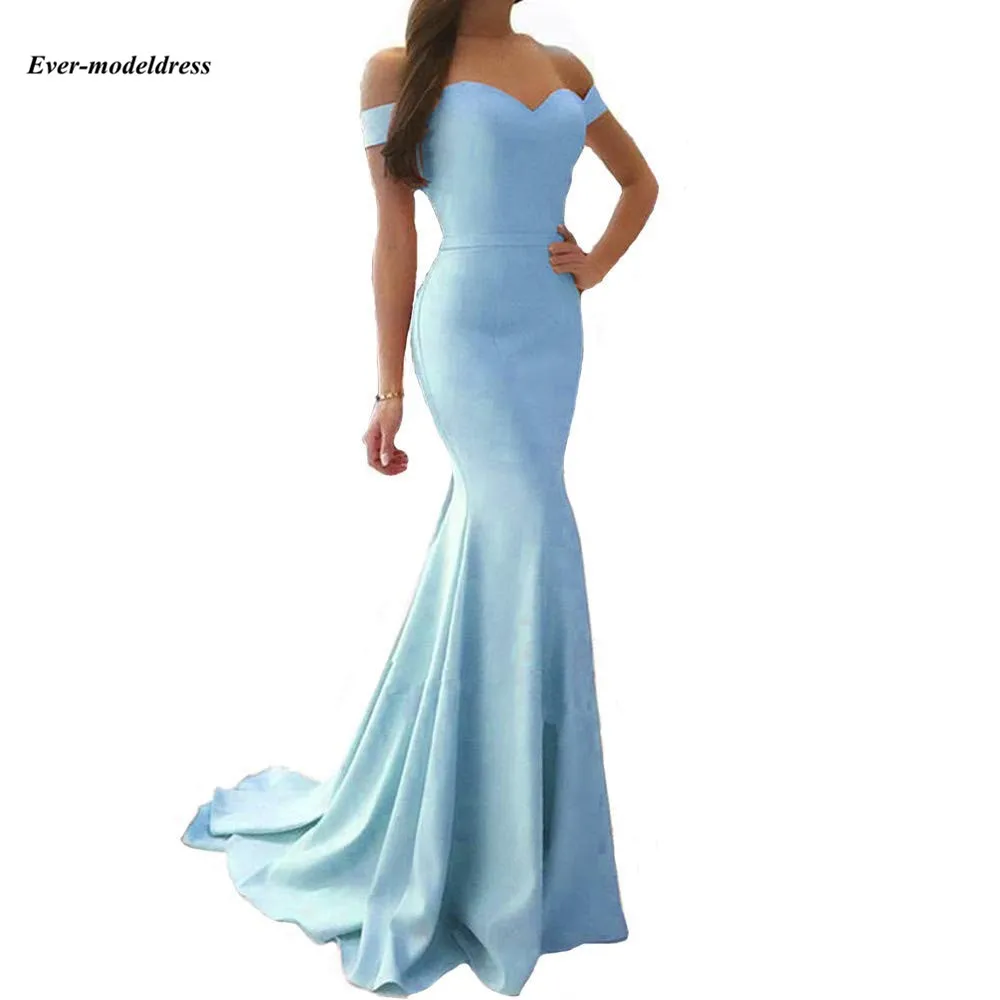 2020 Off Shoulder Mermaid Bridesmaid Dresses Long Zipper Back Sweep Train Simple Prom Party Dresses Vestidos de Fiesta Cheap
