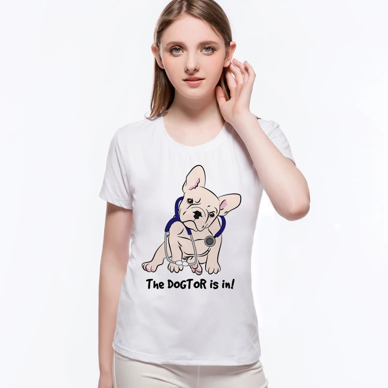 

Hot Sale Fashion Women T Shirt Funny French Bulldog Doctor Dog Novelty Printed Shirts Good Quality T Shirt Femme L10-C62