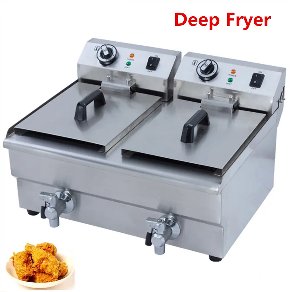 20L Electric Commercial Deep Fat Fryer Tank Double Basket Food Chicken