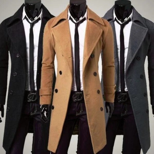 Zogaa зимние Для мужчин s шерстяное пальто-тренчи для длинное пальто в два ряда пуговиц удлиненный briefnessand Повседневное Для Мужчин's шерстяное пальто, зауженное Fit