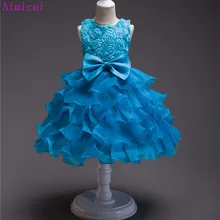 Синие кружевные платья принцессы с цветочным узором для девочек; коллекция года; пышное платье из органзы для девочек; платья для первого причастия; Детские вечерние платья для свадьбы