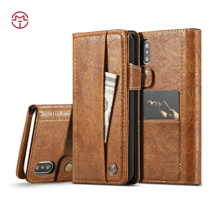 

CaseMe Leather Cover For iPhoneX Xs Luxury Vintage Leather Flip Case with 4 Cards Slot Holder Wallet Cover for iPhone8 7 6s Plus