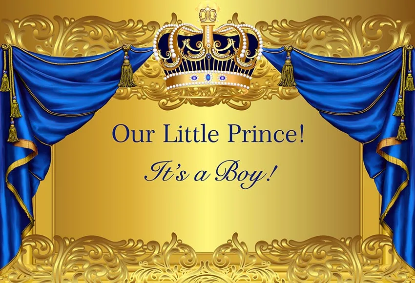 

Vinyl Photography Background Baby Shower Prince Royal Luxury Gold Birthday Party Crown Custom Children Backdrop Photo Booth