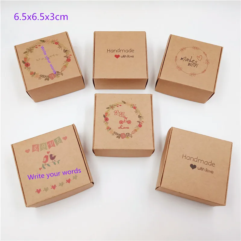 

6.5x6.5x3cm 1 pcs Various Styles Design Kraft Carton Retro-DIY Wedding Candy/Chocolate/Cookie Packaging Box Free shipping