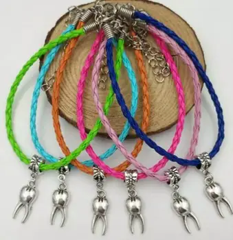 

20Pcs New Zinc Alloy Lovely teeth charms Mix PU Leather Cords Good Luck Bracelets&Bangle DIY Jewelry For Women&Men Gift