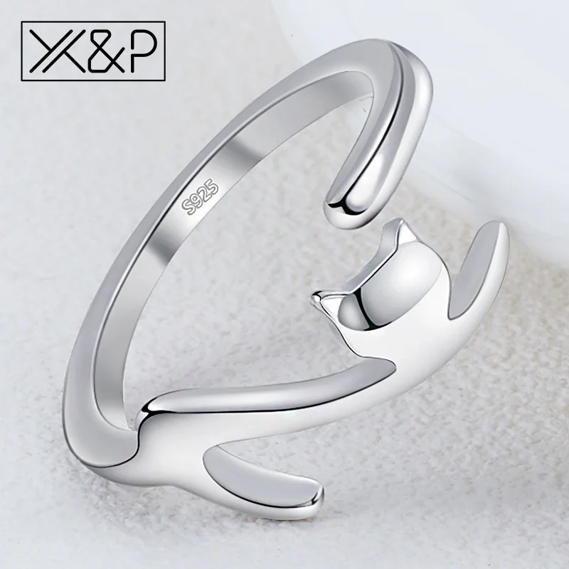 X&P Fashion Korean Cute Romantic Long Tail Silver Sticky Cat Rings for Women Girl Decoration Engagement Adjustable Ring Jewelry