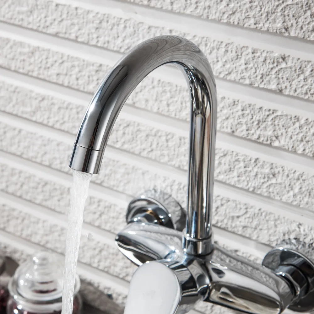 Chrome Double Holes Single Handle tap 360 Degree Rotation Wall Mounted Cold and Hot Water Purification kitchen faucet Mci21