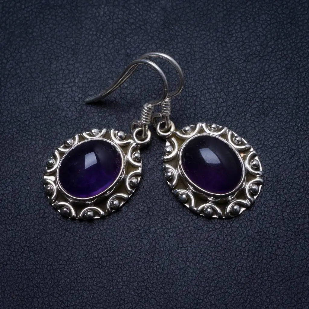 

Natural Amethyst Handmade Unique 925 Sterling Silver Earrings 1.25" X3404
