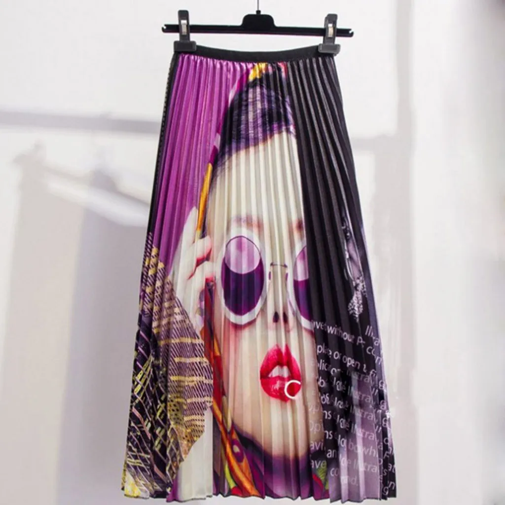 JAYCOSIN модная женская юбка в складку с принтом Летняя Повседневная Длинная юбка с эластичной талией трапециевидная Юбка-миди Jun06