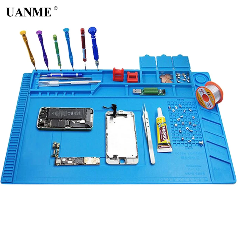 UANME 45x30cm Heat Insulation Silicone Pad Desk Mat Maintenance Platform for BGA Soldering Repair Station with Magnetic Section