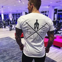 Для мужчин быстросохнущая Спорт бег одежда Бодибилдинг Костюмы Фитнес компрессионные колготки стрейч одежда короткий рукав тренажерный зал Футболка