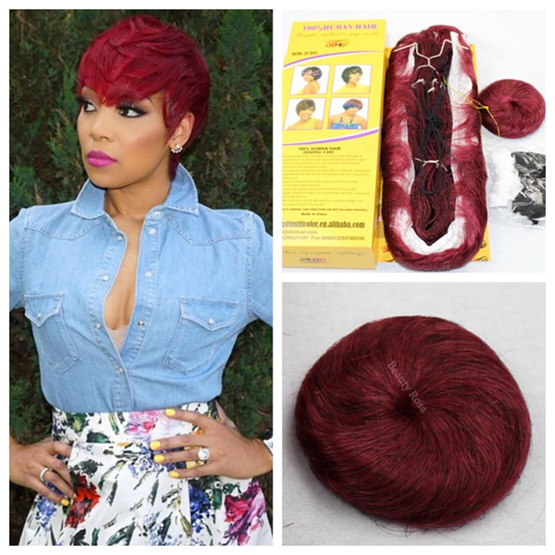 Authentic 27 Pcs Virgin Human Hair Weave 39J Red and 99J Dark Wine Bump Short Hair Weave With 