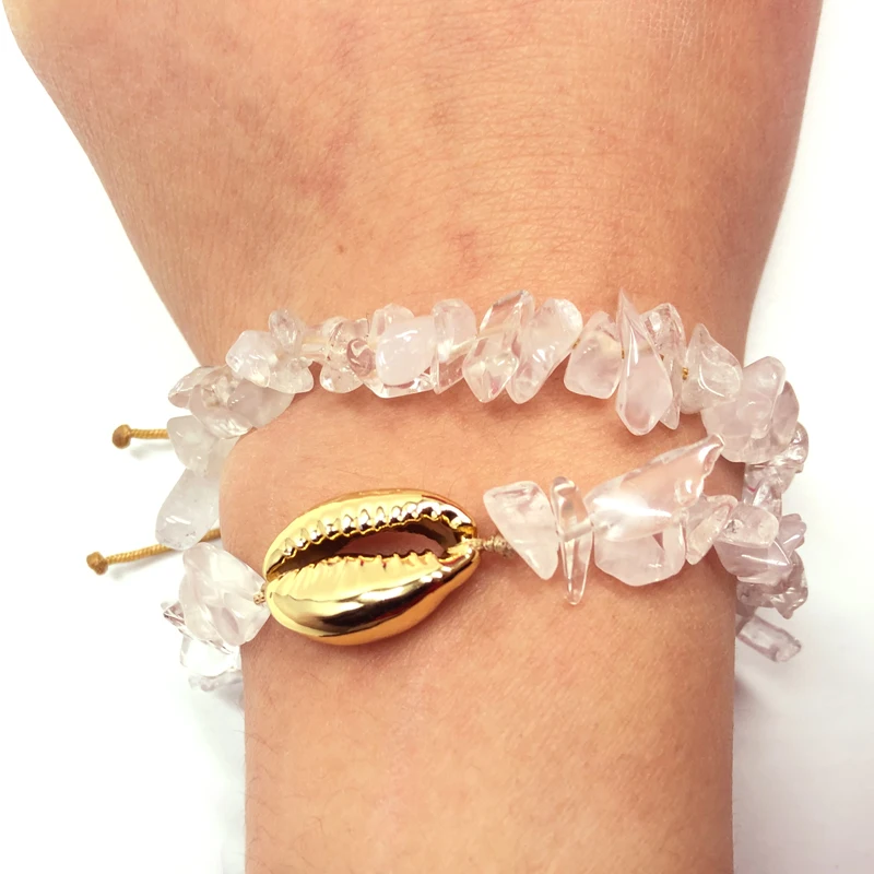 

KBJW 2019 Original New Arrival Clear Quartz Stone Irregular Shape Bracelet Nature PUKA SHELL Jewelry Handmade Bracelet for Women