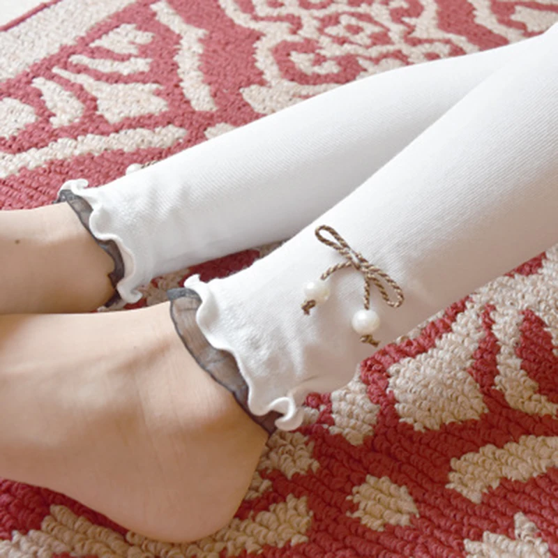 

2018 Autumn New Korean Children's Cotton Solid Thin Section Pants Kids Clothes Lace Elasticity Suitable For Girls Leggings