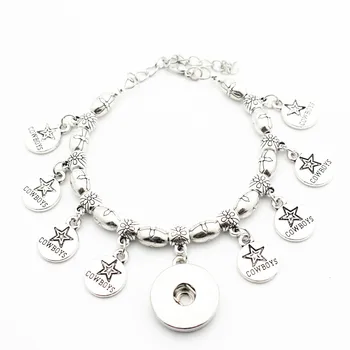 

New Arrived 1pcs Metal Cross Bead Snap Bracelet Football Dallas Cowboy Charms Adjustable 18mm Snap Button Bangles Jewelry