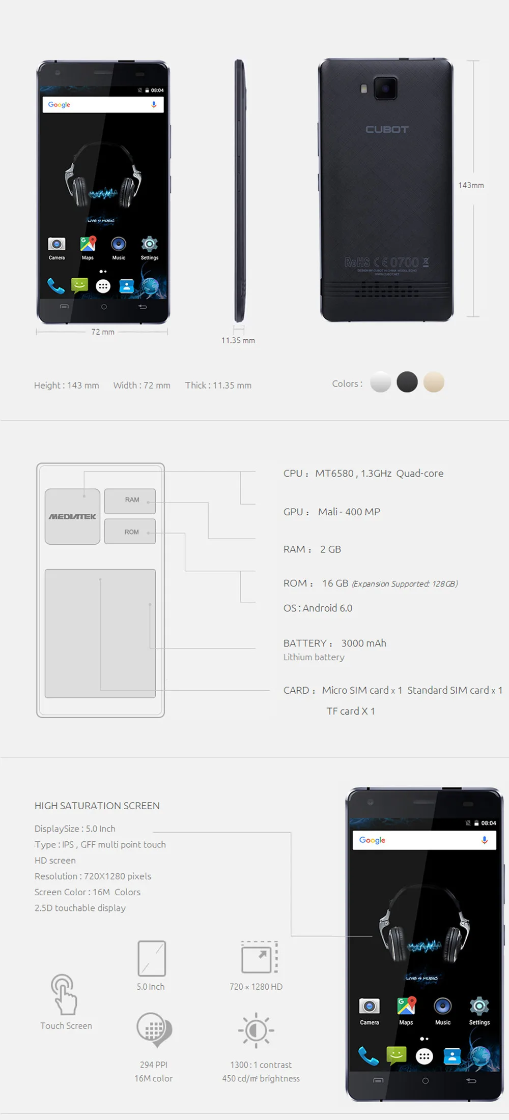 Cubot Echo Tech Specs 1