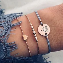 Богемский подарок голубая Веревка Браслет цепочка для женщин ручной работы золотые бусины в форме сердца браслеты Pulseras Mujer кисточкой ювелирные изделия подарки