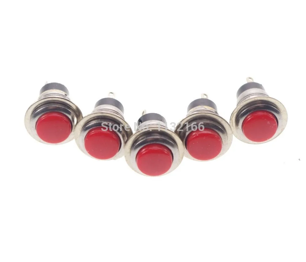

Red Hole 12mm 2 Pin SPST OFF-(ON) 3A 125VAC NO Momentary Push Button Switch