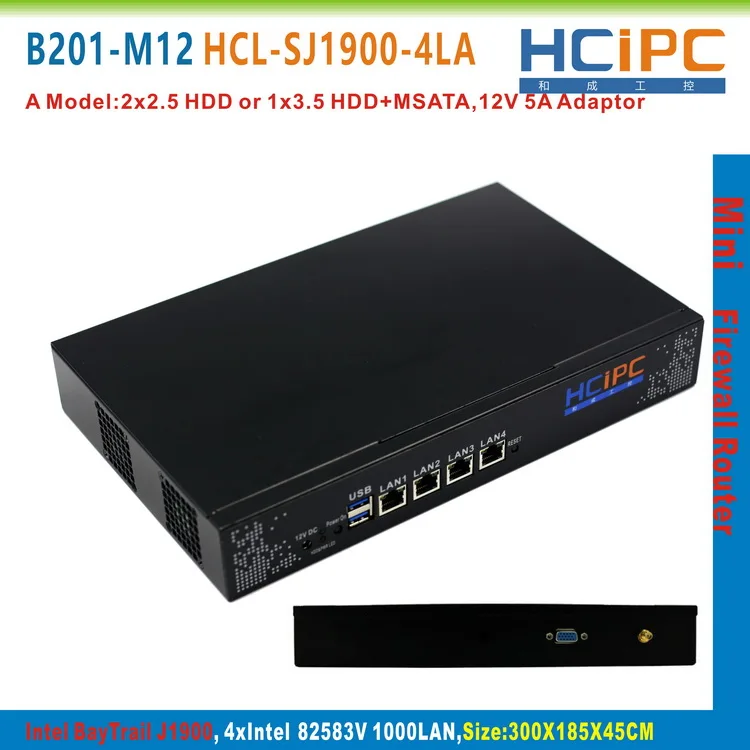 

HCiPC B201-M12 HCL-SJ1900-4LA, BayTrail 82583V 4LAN Mini Firewall Barebone,4LAN Mini Router,Mini PC,4LAN Motherboard