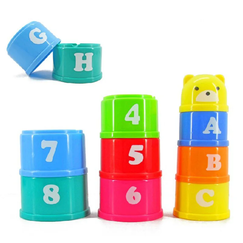 

Hot Sale 9PCS Educational Baby Toys Figures Letters Foldind Stack Cup Tower Children Early Intelligence