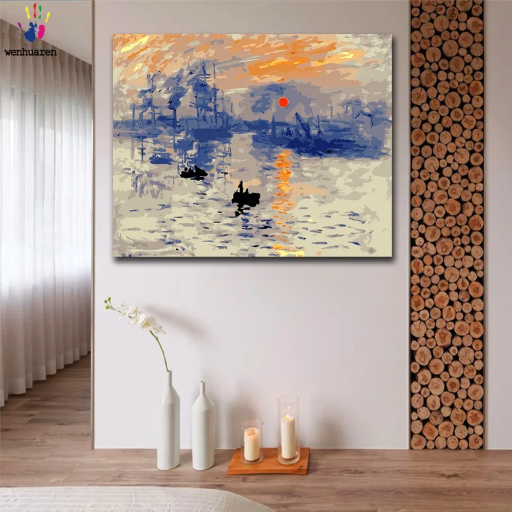 DIY colorings pictures by numbers with colors Sunrise impressions Monet picture drawing painting by numbers framed Home