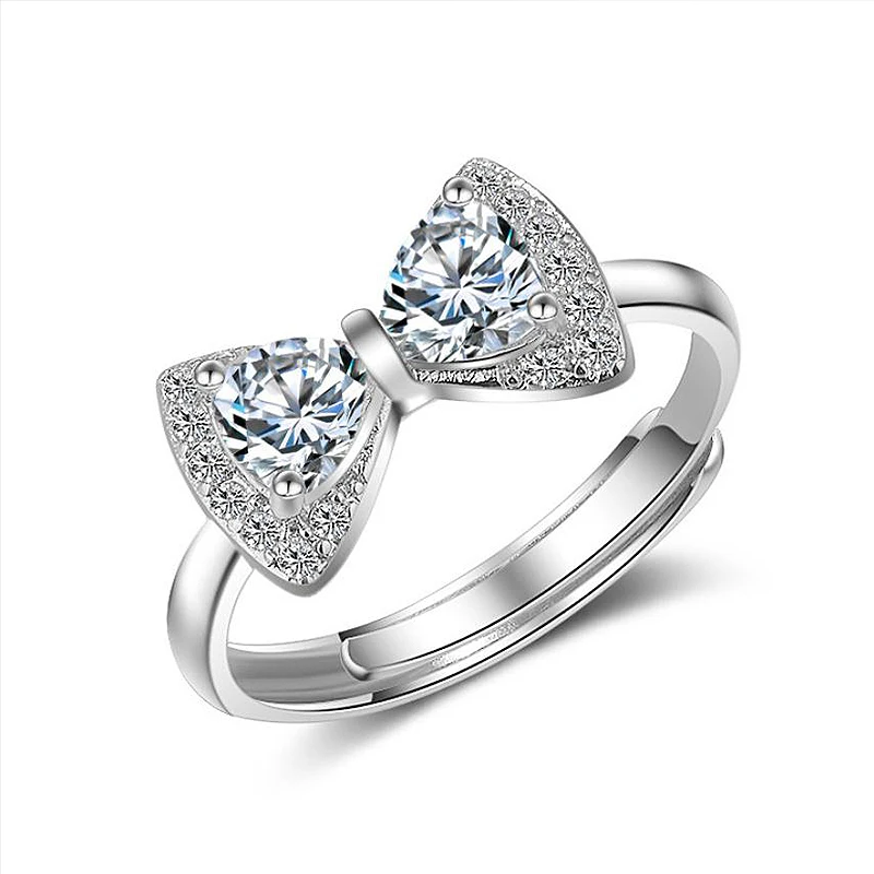 Wholesale 12pcs Bowknot Resizable Rings Crystal 5A Zirconia Fashion Wedding Party Jewelry Valentine's Gifts For Women Girl | Украшения