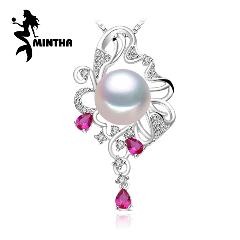 

MINTHA 925 sterling silver pendants natural Pearl necklace , Ruby beryl jewelry charm party necklace women pendant for lovers