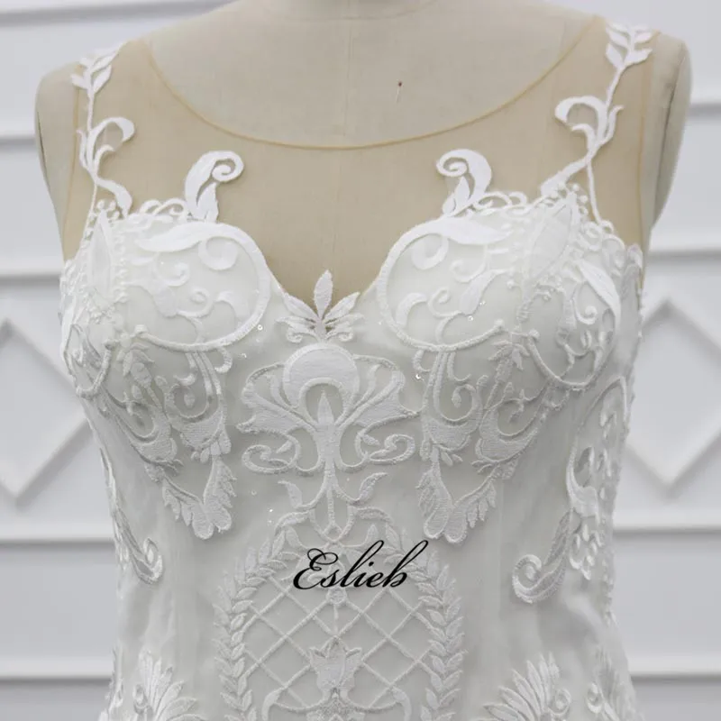 Eslieb новейший дизайн свадебное платье es Bridal Русалка прозрачное кружевное платье без рукавов цвета слоновой кости белый SJ012
