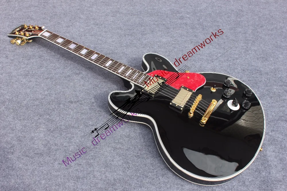 

China OEM firehawk shop electric guitar G hollow jazz guitar BB KING guitar black and red color Free shipping