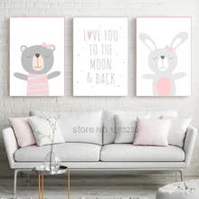 Bear Rabbit Nordic Poster Nursery Wall Pictures For Living Room Cartoon Baby Girl Room Decor Wall Art Canvas Painting Unframed