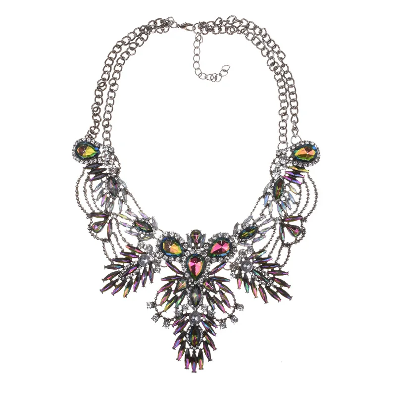 JERPVTE Богемия стиль двойной цепи кристалл ожерелье s& Подвески слоистые массивные ожерелья для женщин - Окраска металла: multicolor