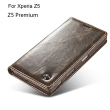 Luxury Brand Genuine Real Leather Wallet Case For Sony Xperia Z5 E6653 E6603 / Z5 Premium E6853 Flip Cover Case Card Holder