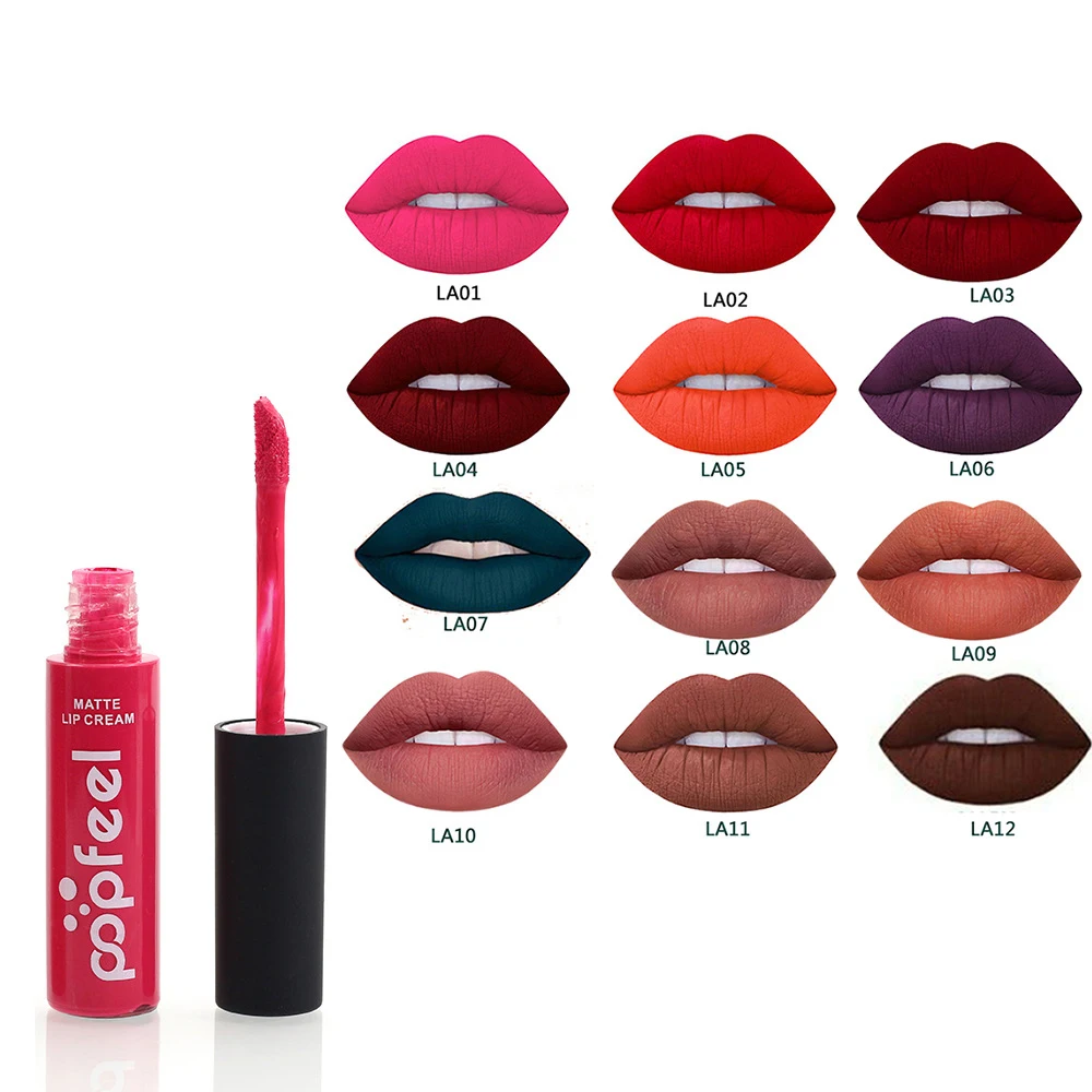 

POPFEEL Brand 12 Colors Makeup Lip Gloss Waterproof Lips Tint Red Brown Nude Long Lasting Liquid Matte Lipstick Makeup Lipgloss