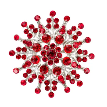 

2.2 Inch Silver Plated Red Rhinestone Crystal DIamante Large Flower Brooches