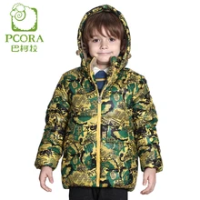 PCORA Crianças Meninos Casaco de Inverno Com Capuz Grosso Fechamento Com Zíper De Algodão Acolchoado Jaquetas 3 T ~ 10 T Meninos Manter Aquecido roupas 2 Cores Disponíveis