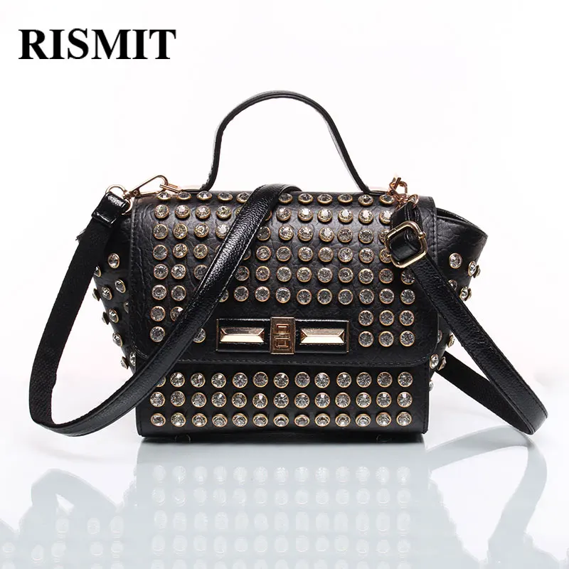

RISMIT 2017 New Fashion Trapeze Women bag Diamonds women's tote bag famous brands bag trapeze Top-Handle Bags BO02