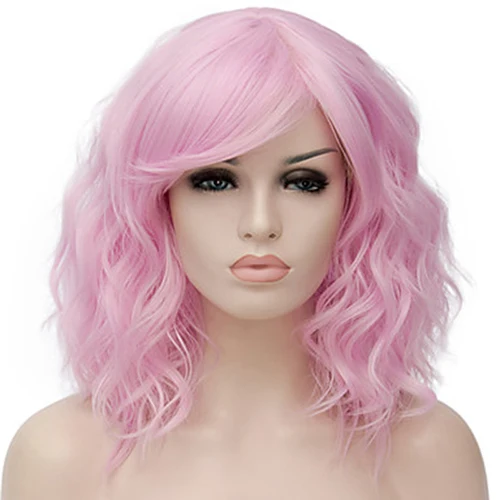 HAIRJOY женский разноцветный синтетический парик средней длины кудрявый Красный Розовый Фиолетовый Черный Зеленый Коричневый Оранжевый парик для косплея - Цвет: light pink
