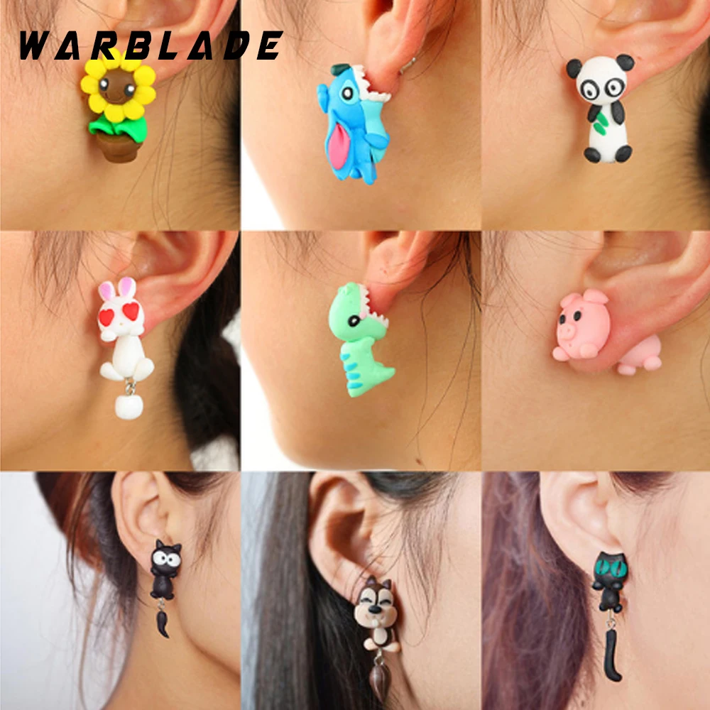 

WarBLade 3D Animal Earring Studs Women Girl Kids Brincos Jewelry Gift Polymer Clay Cute White Rabbit Stud Earrings Cartoon